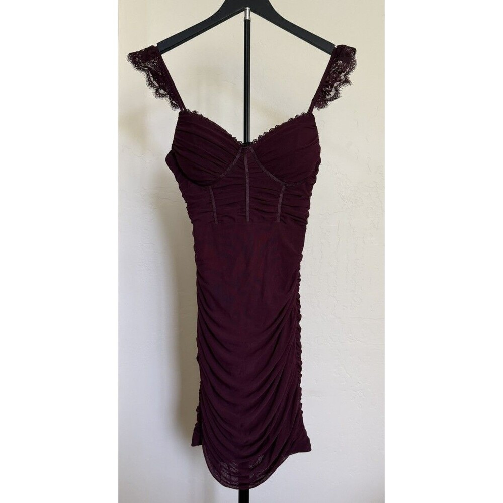 Windsor Take It Up A Notch Ruched Mini Dress M Corset Style Burgundy Body Con